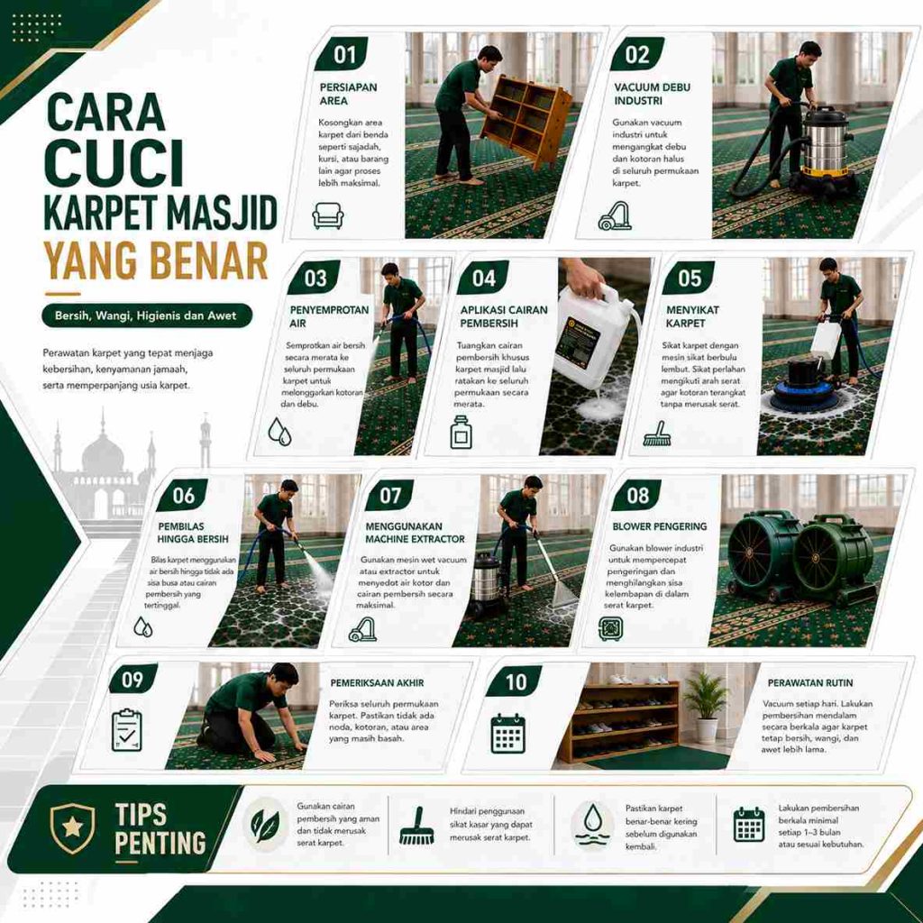 Cuci Karpet Masjid Yang Benar Untuk Menjaga Kualitas Dan Kebersihan Karpet
